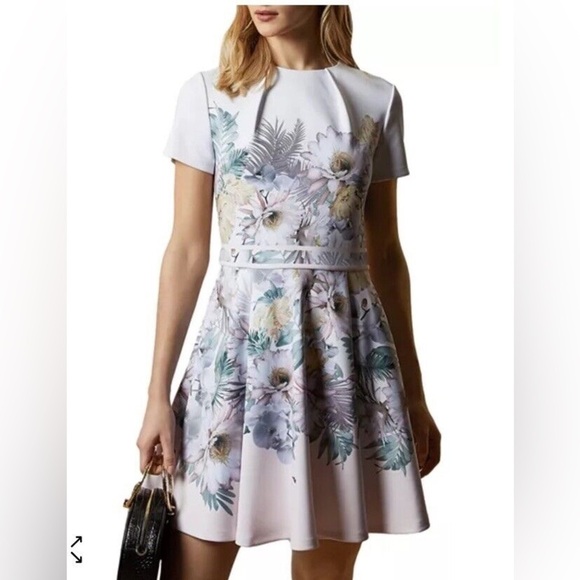 Ted Baker London Haylinn Woodland Jersey Skater Dress Floral Pink White Size S - Picture 3 of 12